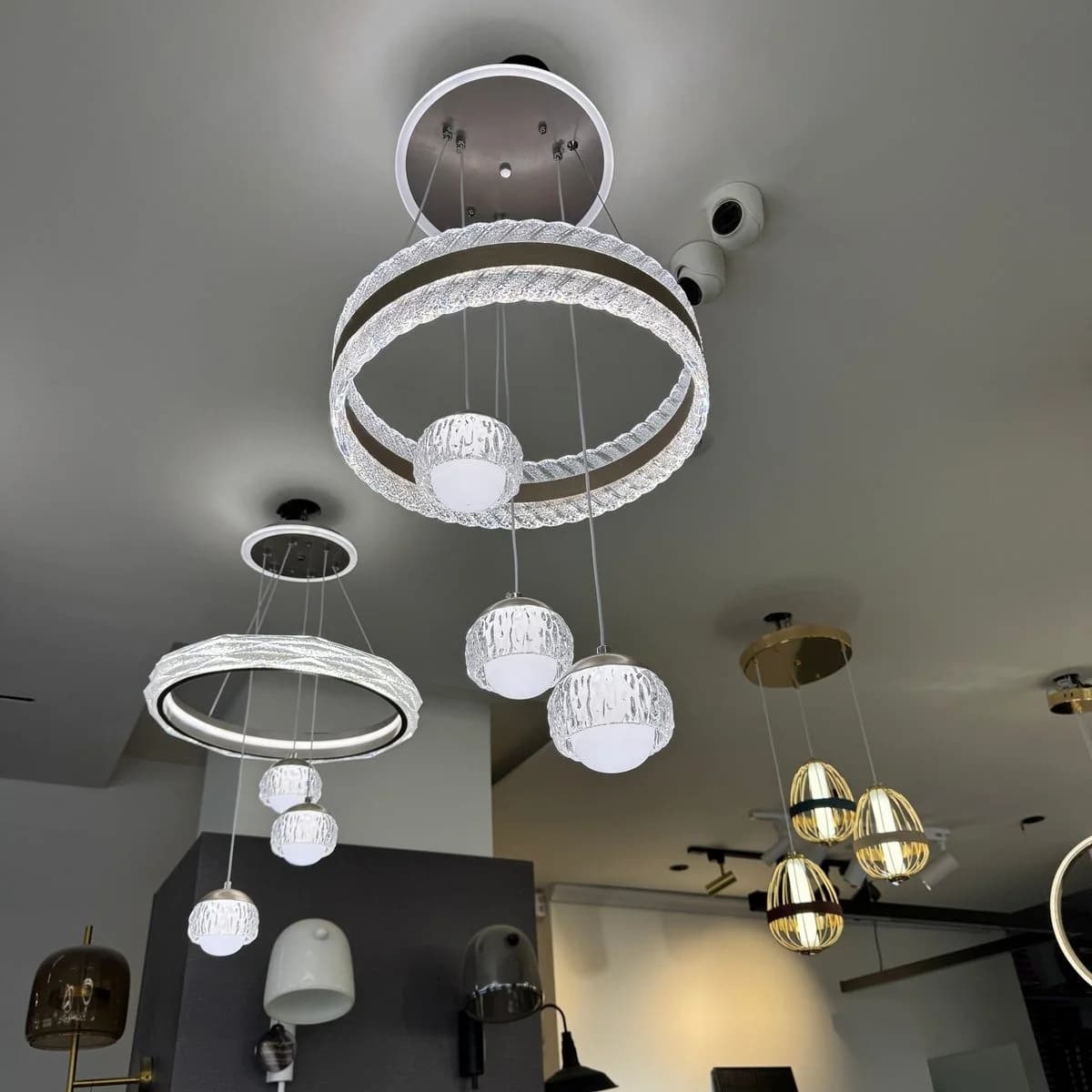 Circular LED Chandelier with Crystal Ring & 3 Globes 2