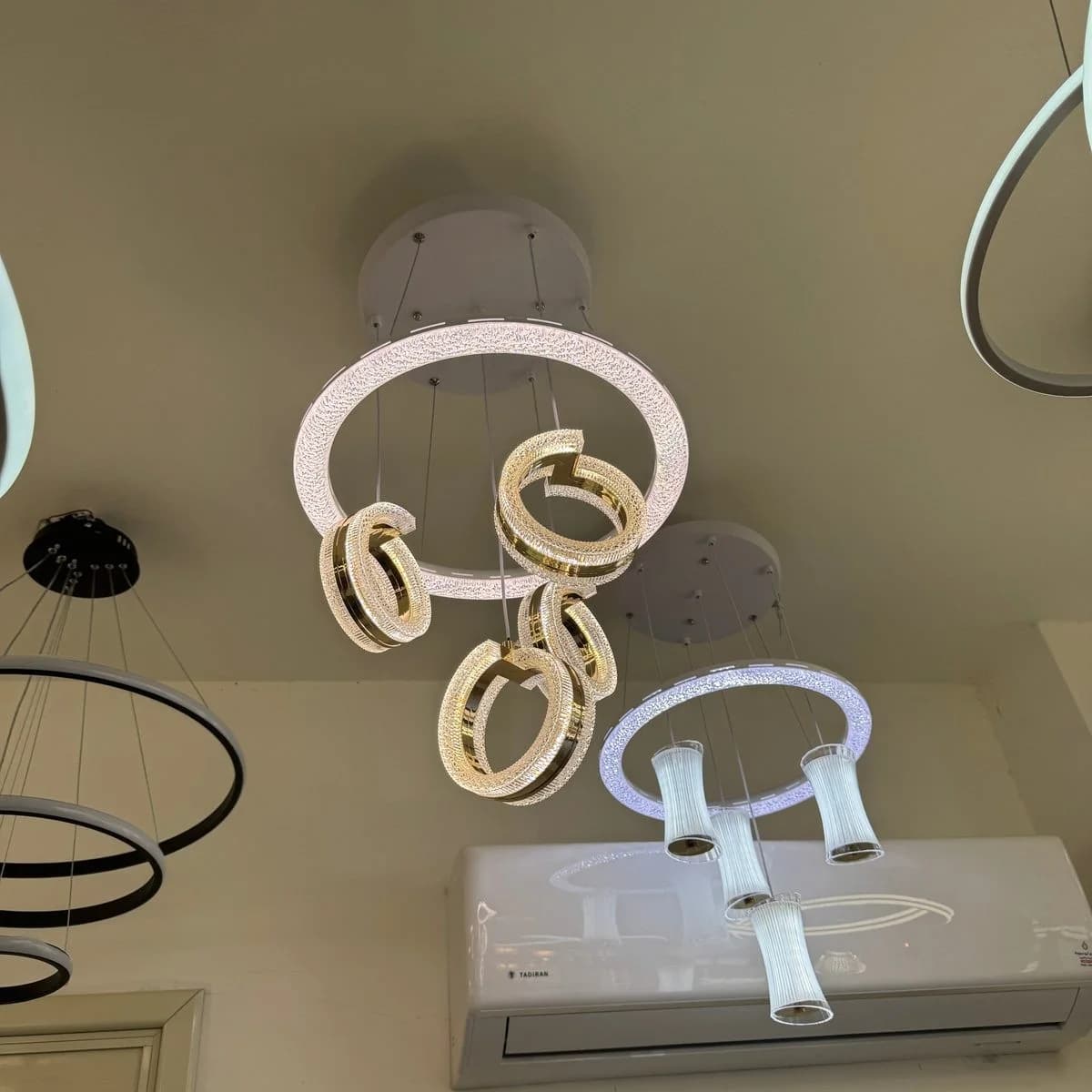 Modern Ring LED Chandelier with Gold Rings 2