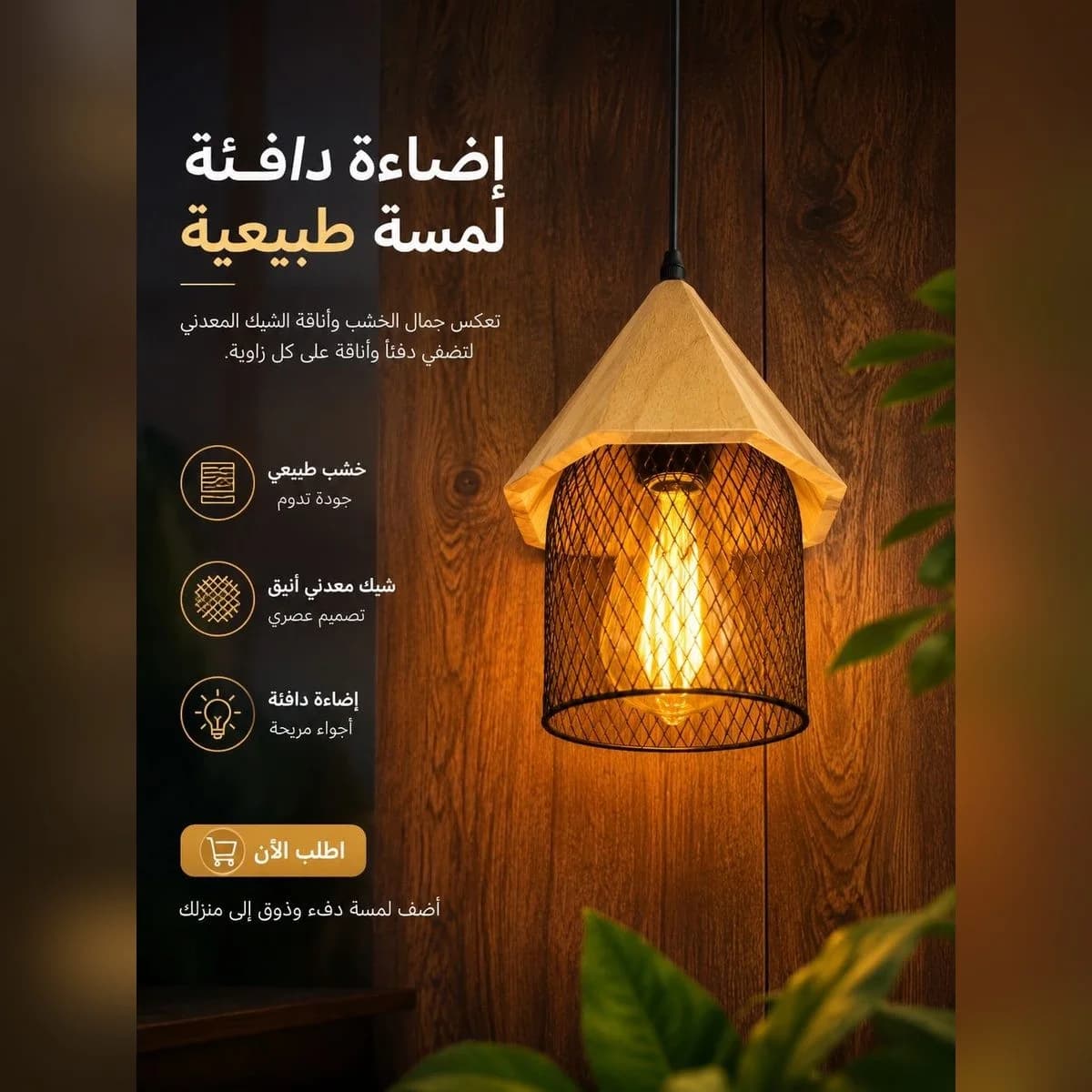 Single Wooden Top & Black Metal Mesh Pendant Light 2