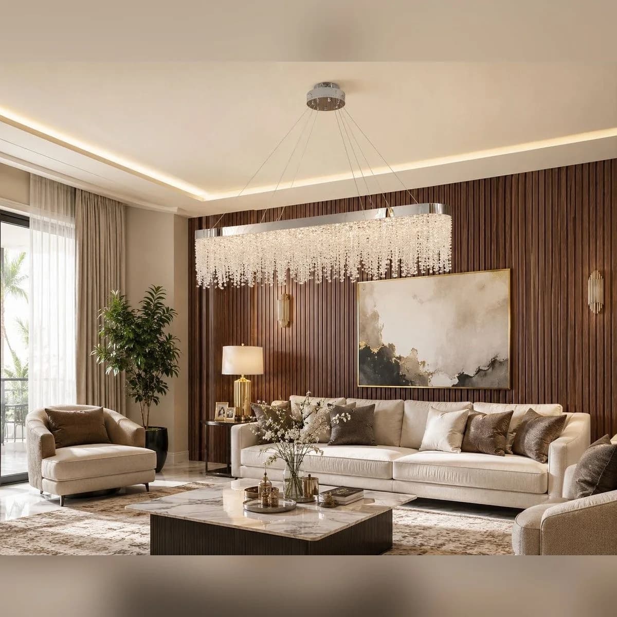 Rectangular Chrome Crystal Chandelier 120 cm 2