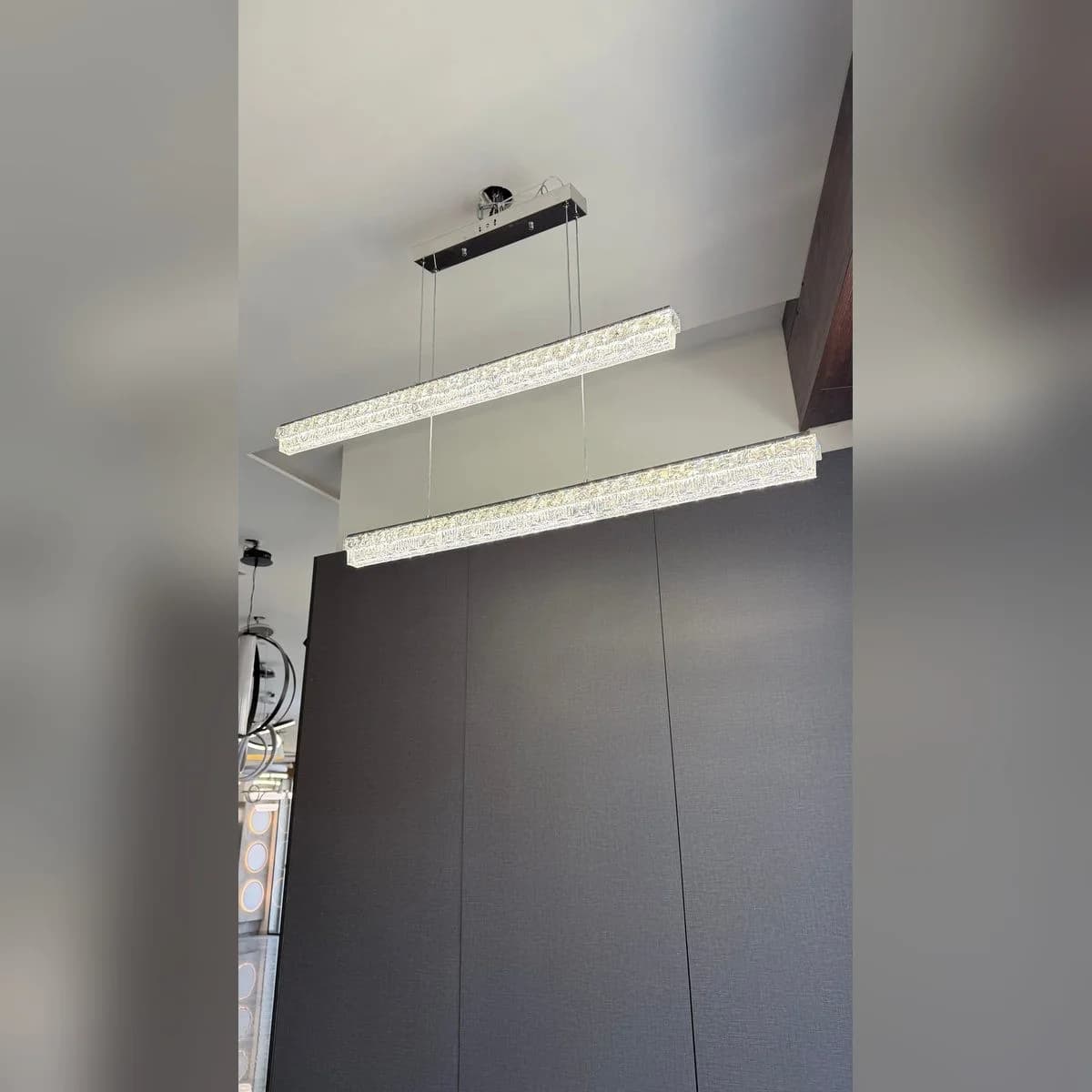 ثريا ليد كريستال بار مزدوجة لون فضي 3