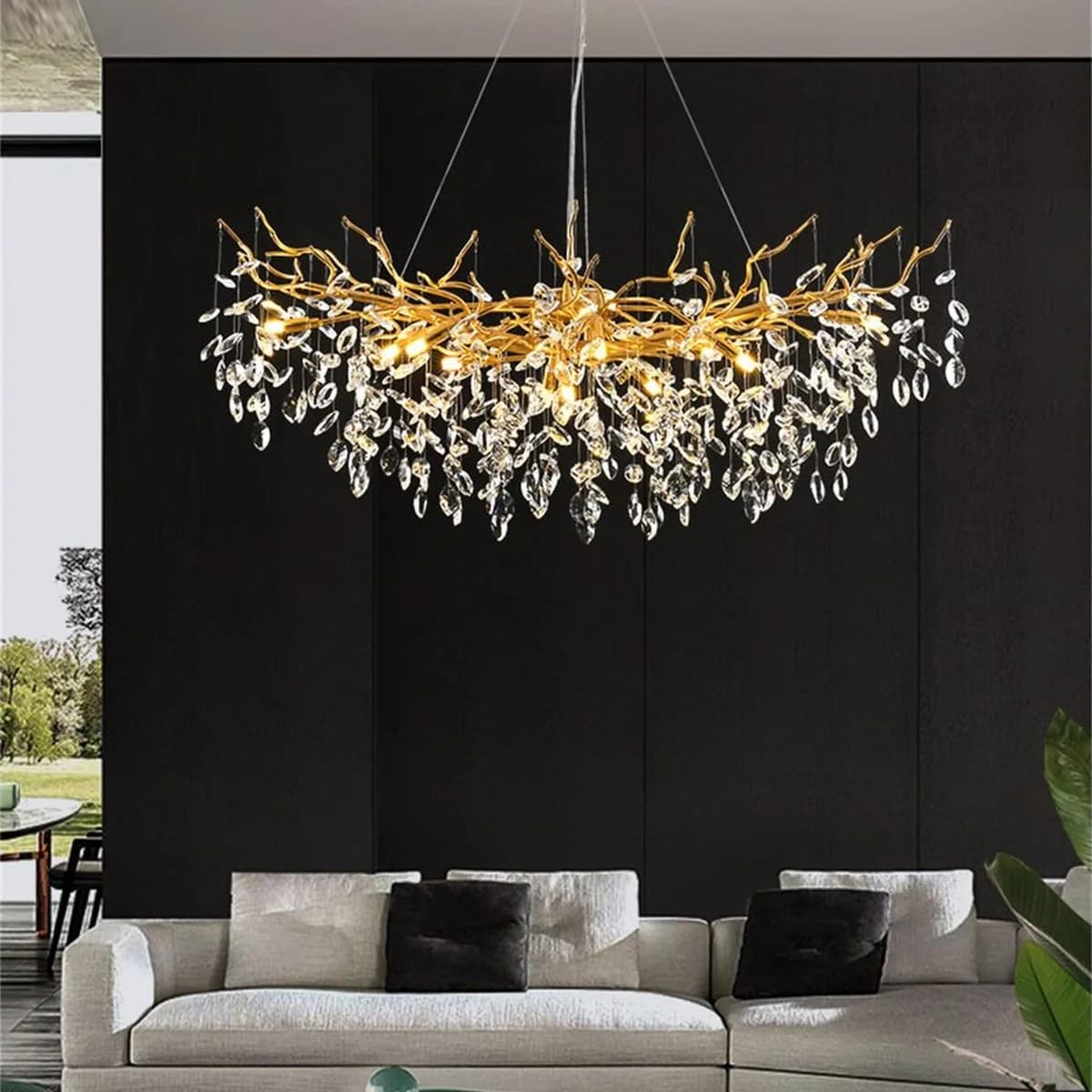 100cm Gold Branch & Crystal Leaf Bar Chandelier 2