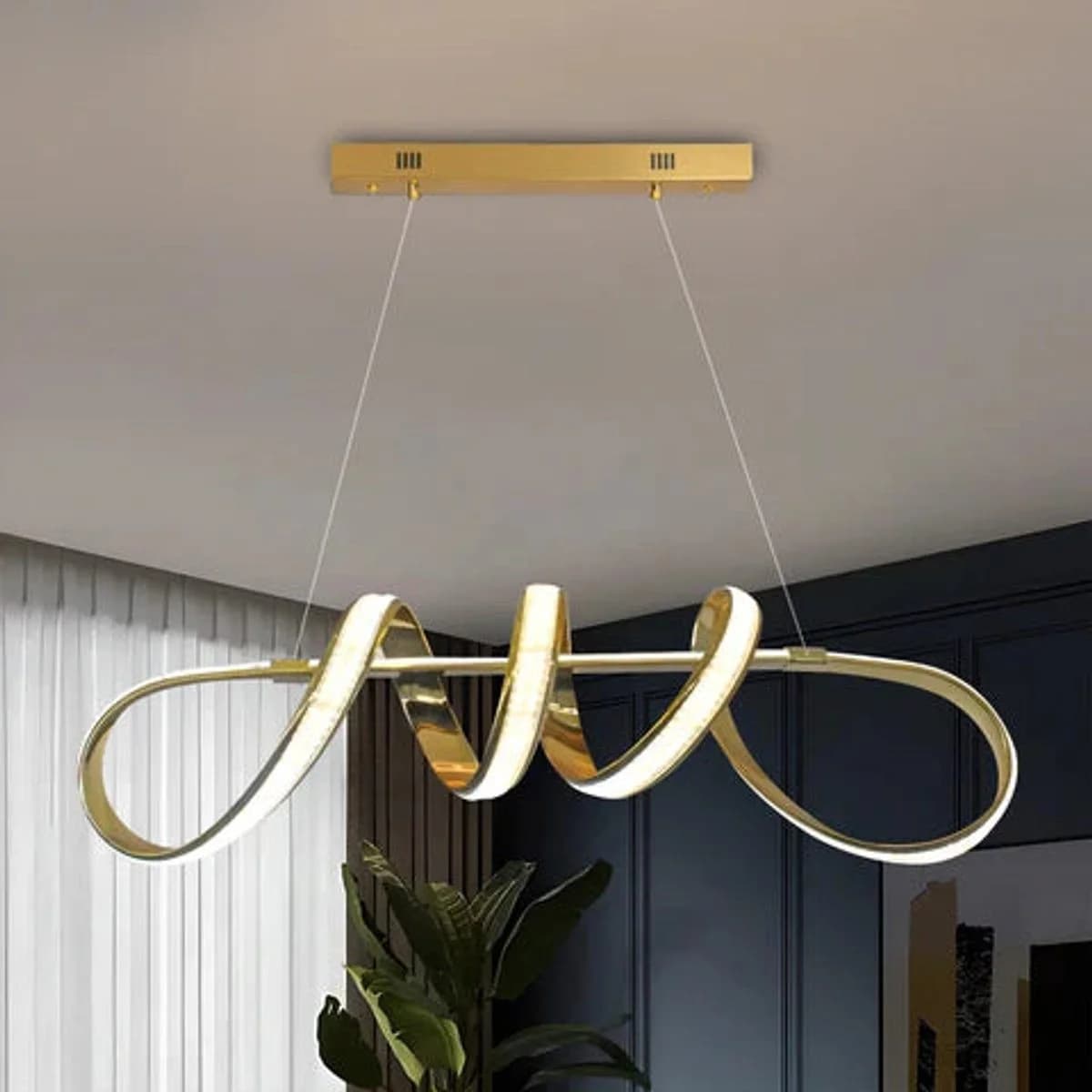 Gold Spiral Wave LED Bar Chandelier 2