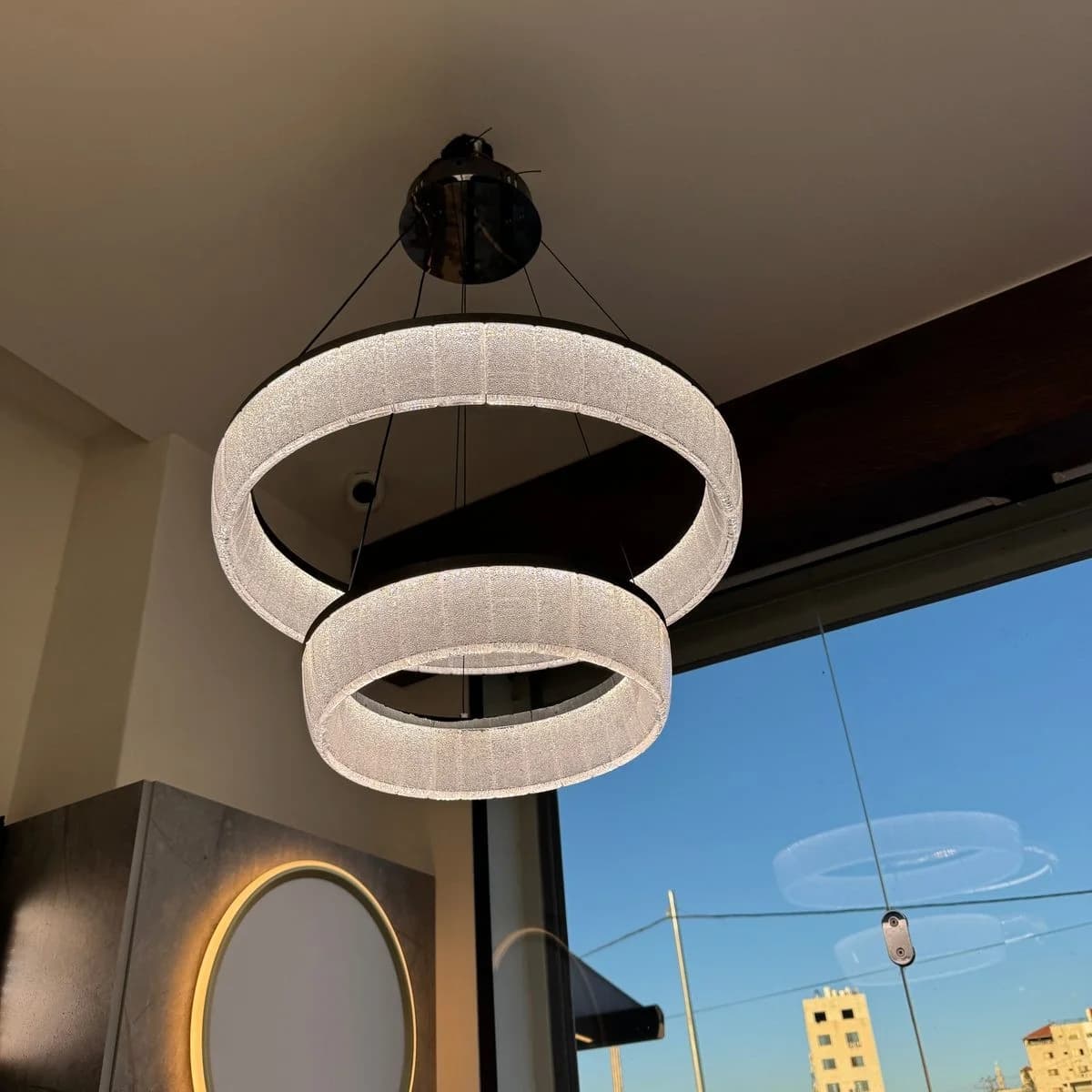 Modern Black LED Chandelier with 2 Rings 60cm 2