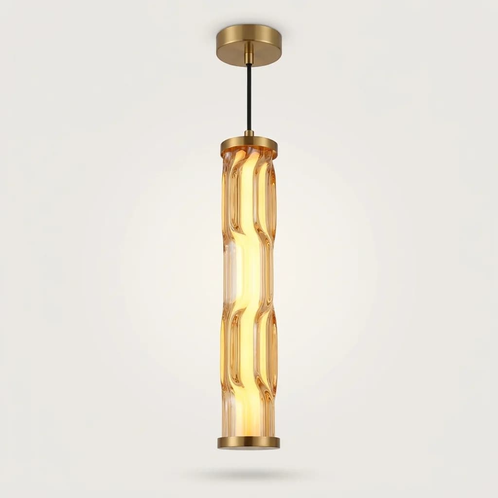 Single Amber Wave Glass Tube LED Pendant Light