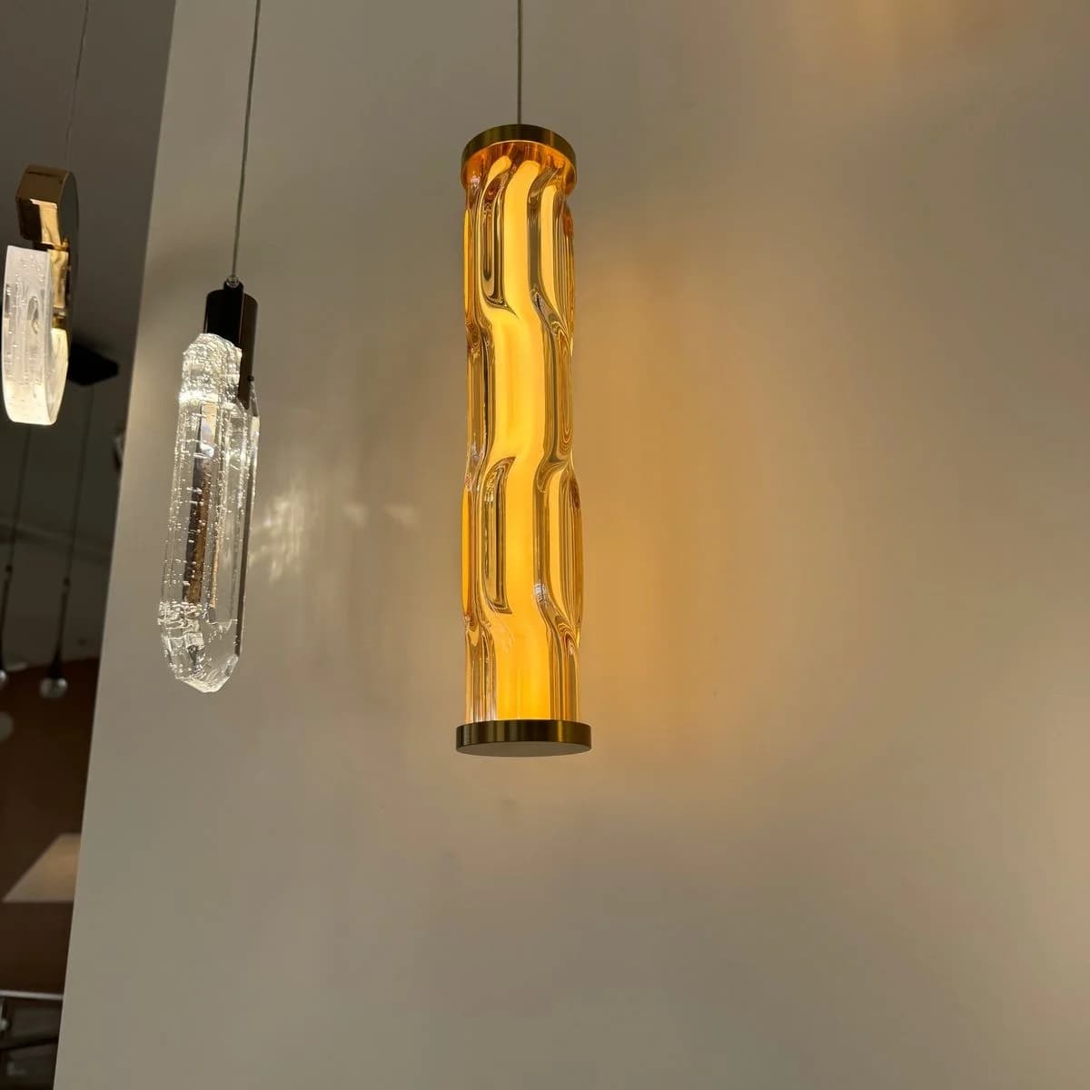Single Amber Wave Glass Tube LED Pendant Light 2