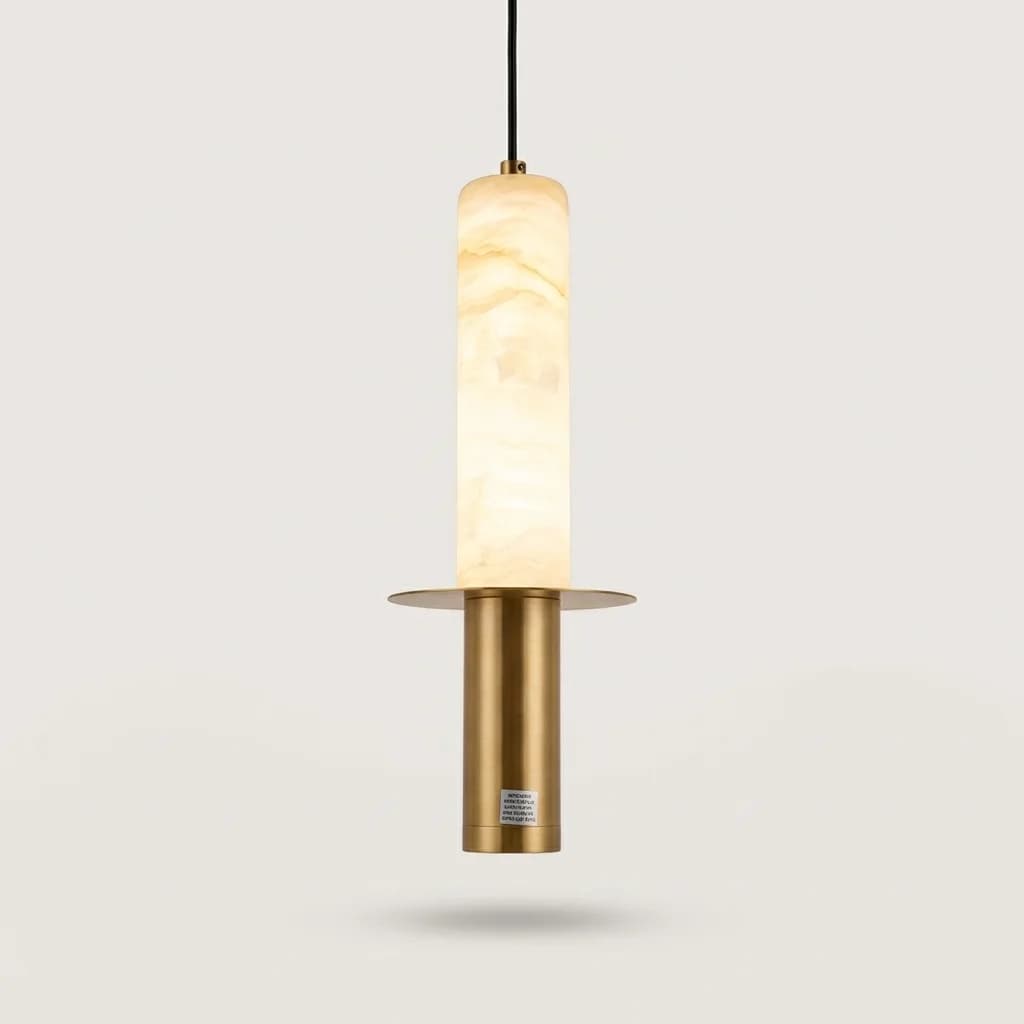Single Gold LED Pendant Light with Cylindrical Marble Shade