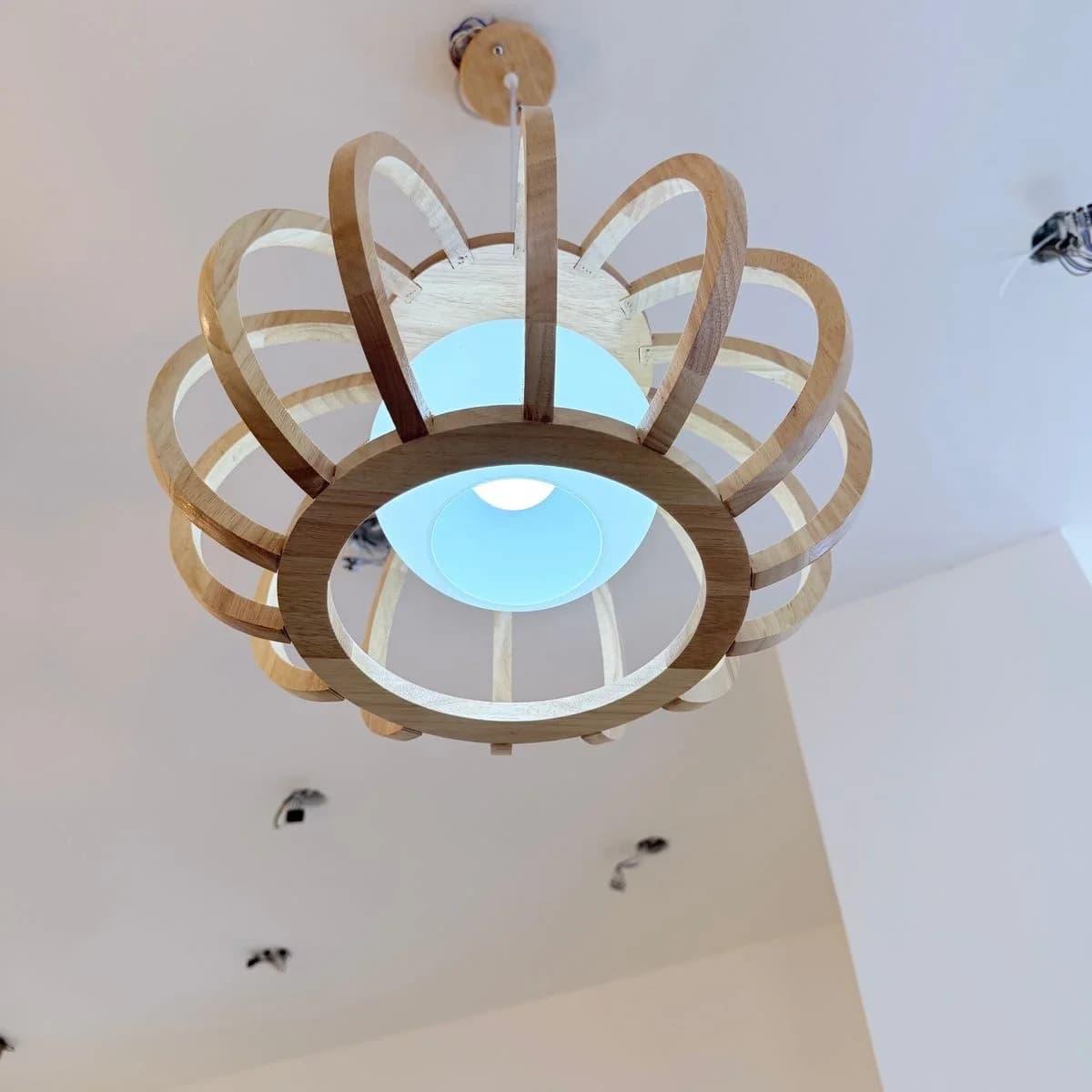 Wooden Pendant Light with Curved Ribs 3