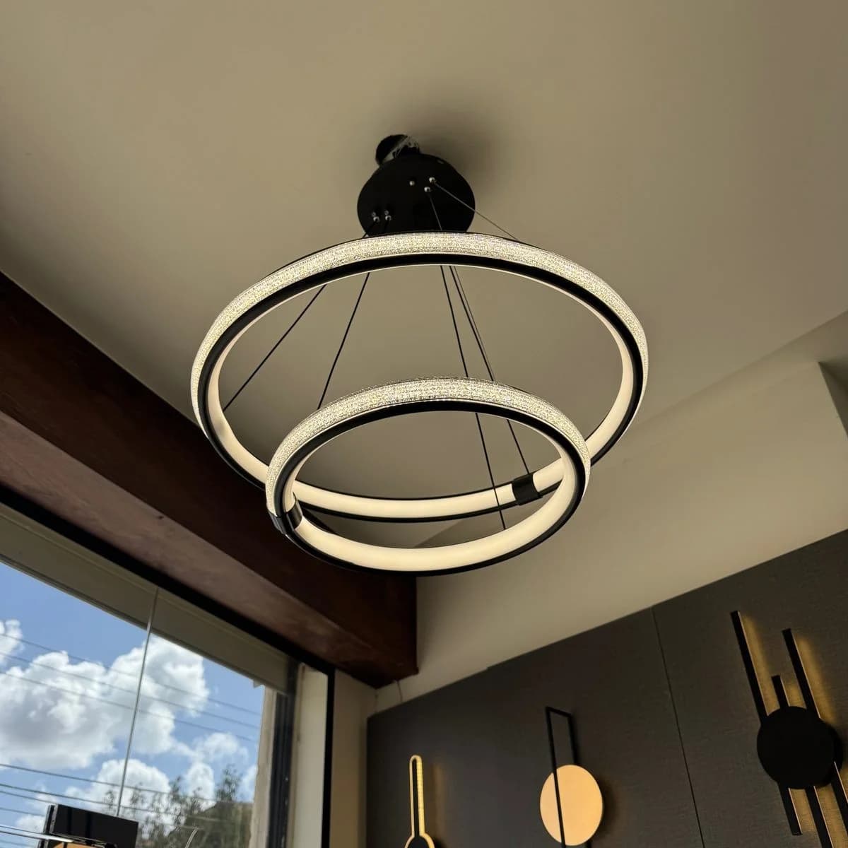 Modern Black 2-Ring LED Pendant Chandelier 2