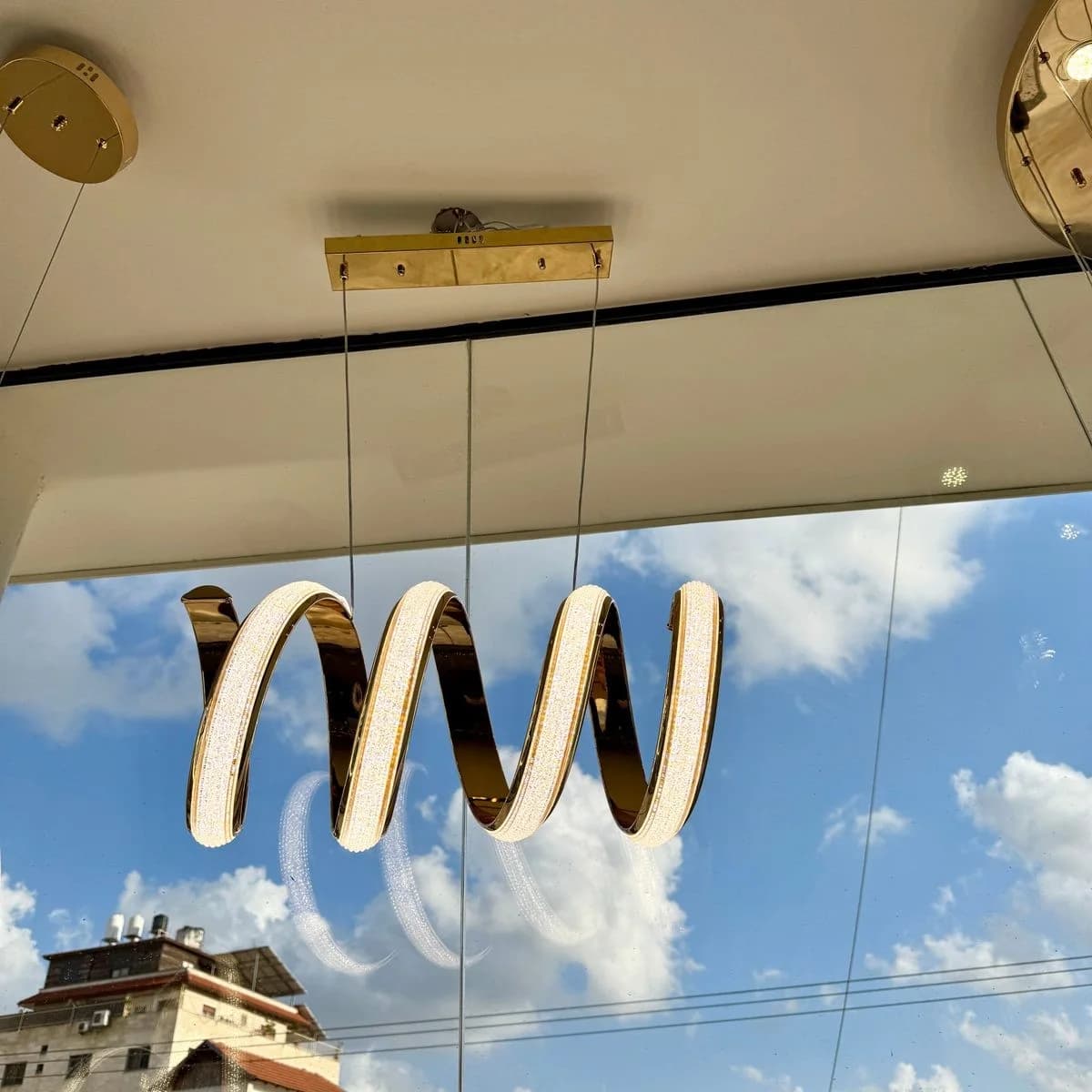 Gold Spiral Wave LED Bar Chandelier 2