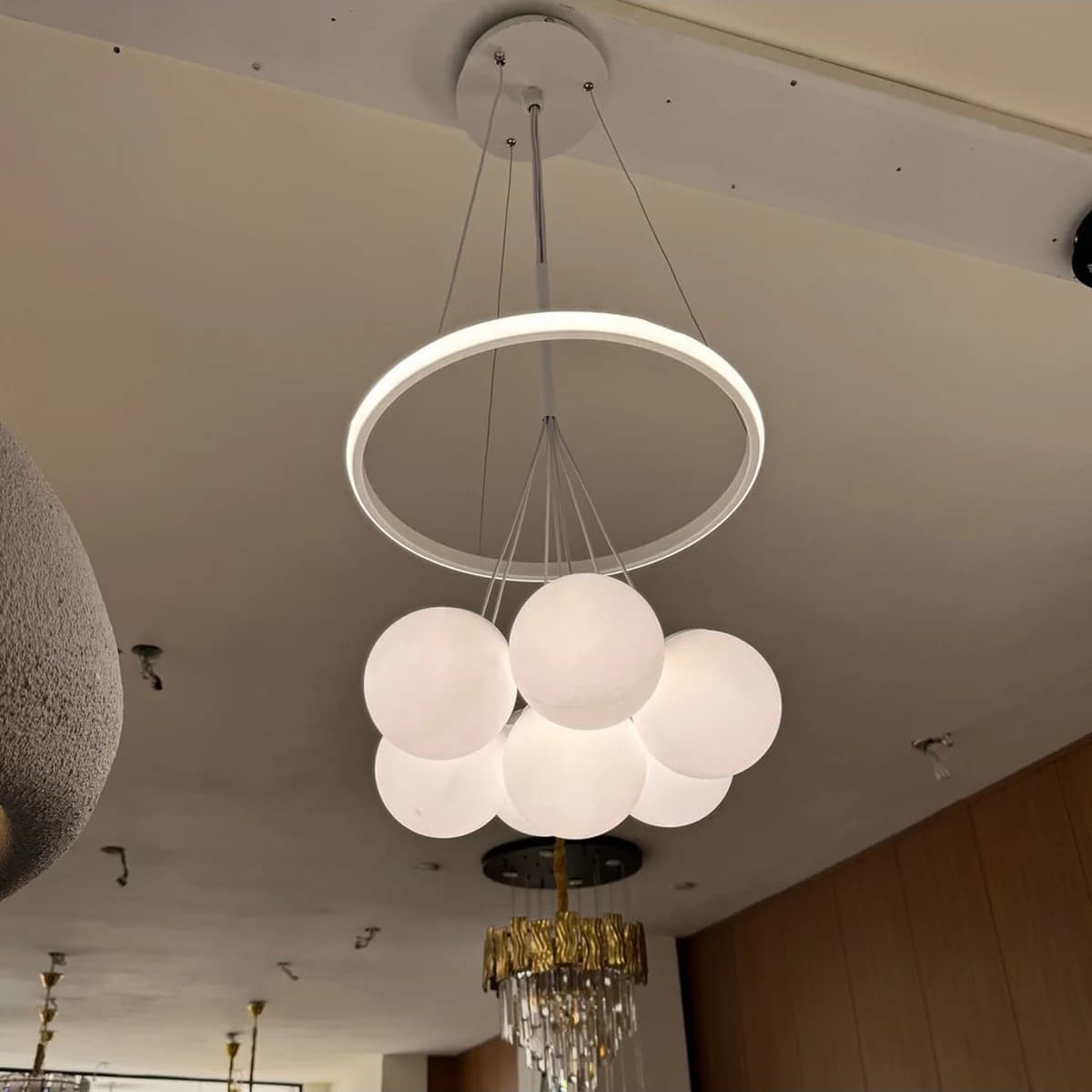 Modern White Ring LED Chandelier with Globes 2