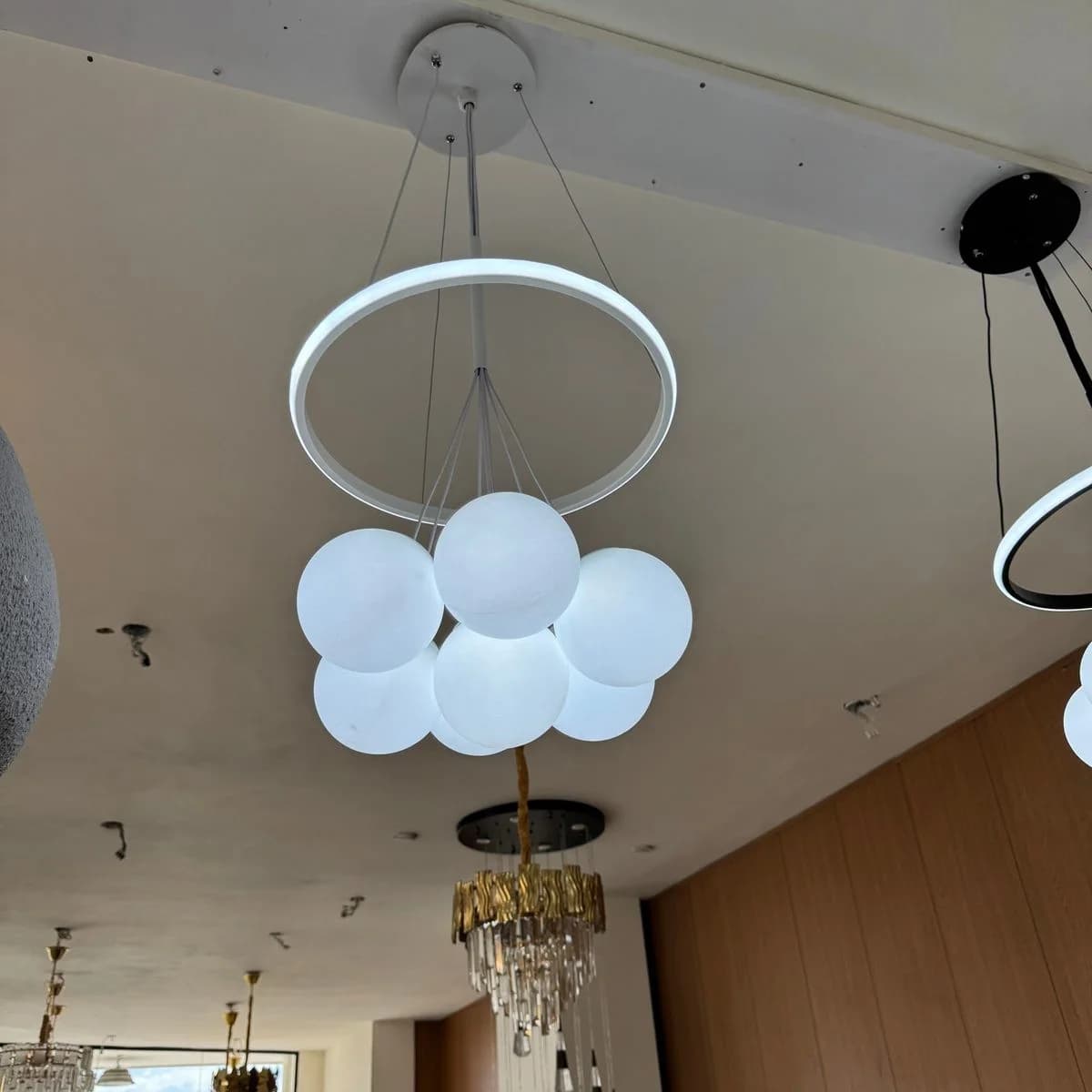Modern White Ring LED Chandelier with Globes 3