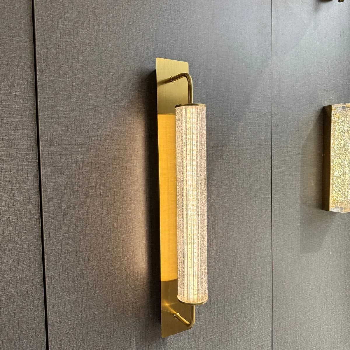 Modern Gold Wall Sconce with Textured Glass Tube 2