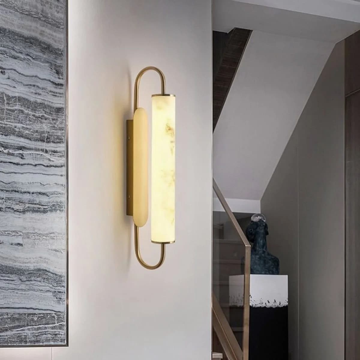 Gold LED Wall Sconce with Alabaster Cylinder 2