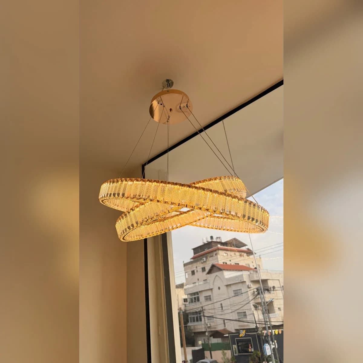 ثريا كريستال ذهبي بحلقتين متداخلتين 80/60 سم 3