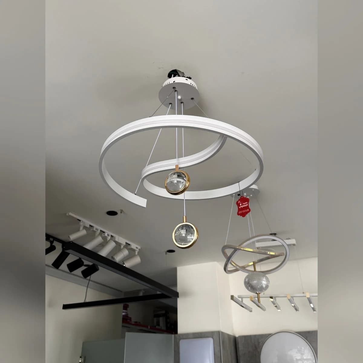 White Spiral LED Chandelier with Remote 5