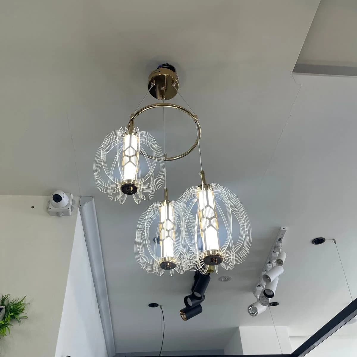 Triple Gold LED Wireframe Pendant Light 2