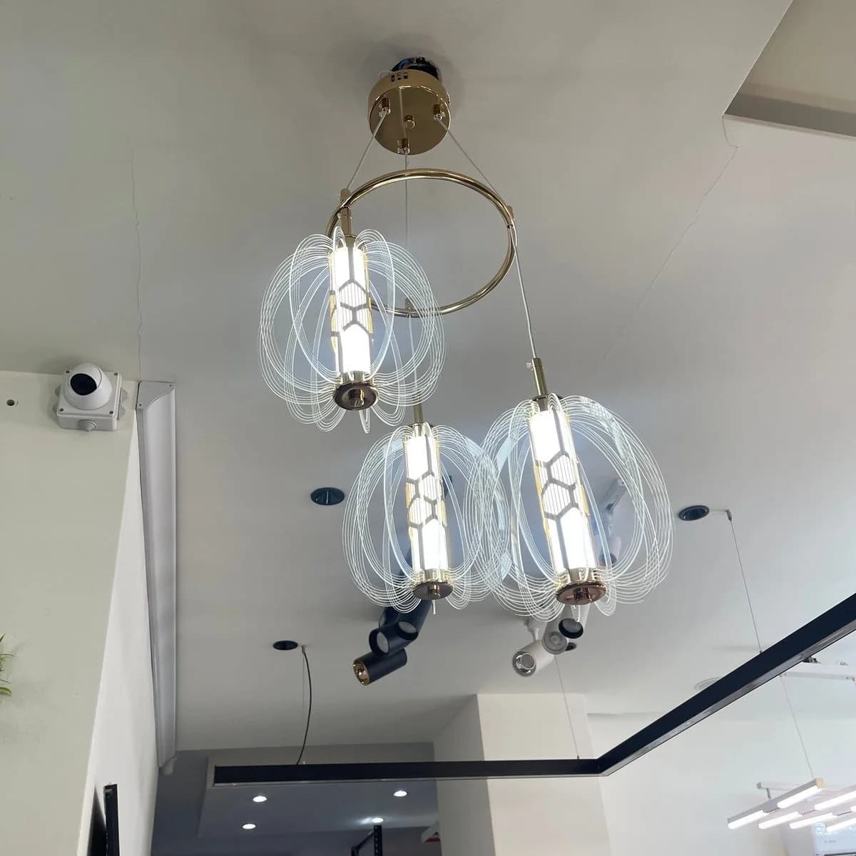 Triple Gold LED Wireframe Pendant Light 4