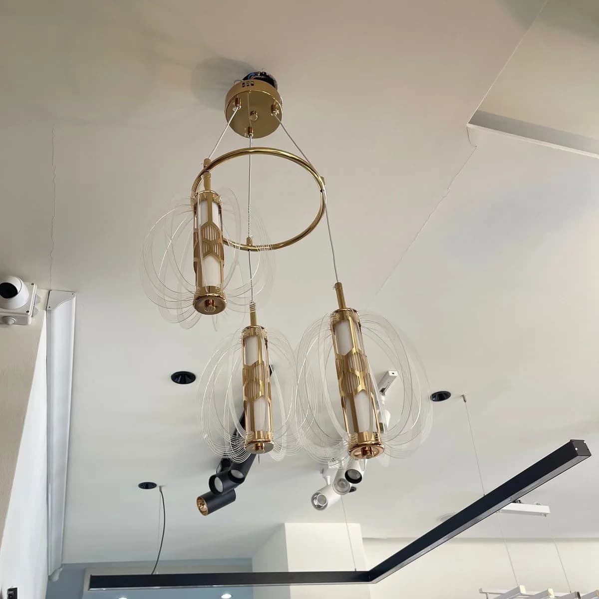 Triple Gold LED Wireframe Pendant Light 5
