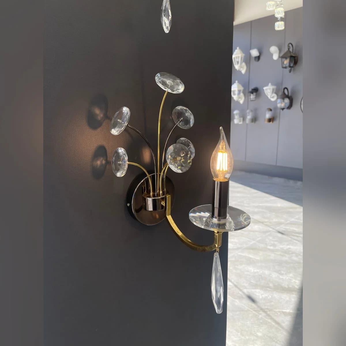 Single-Arm Crystal Wall Sconce with Decorative Stalks 2