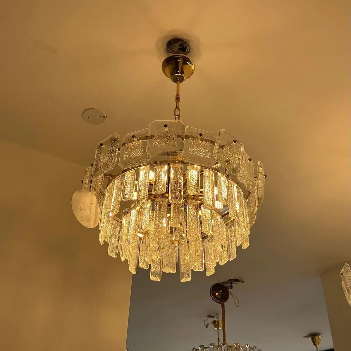 Gold Crystal Chandelier with Textured Glass 55cm 2