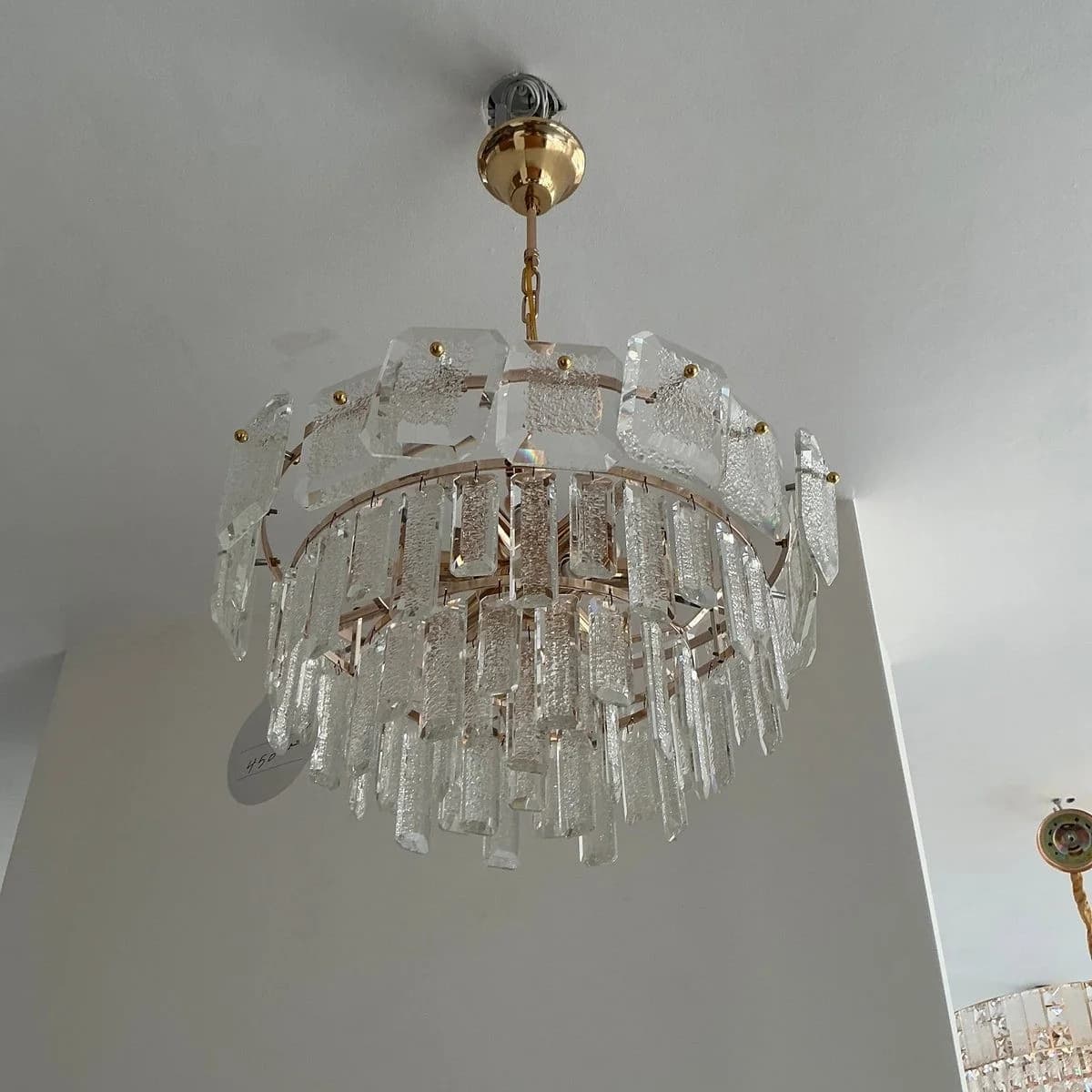 Gold Crystal Chandelier with Textured Glass 55cm 3