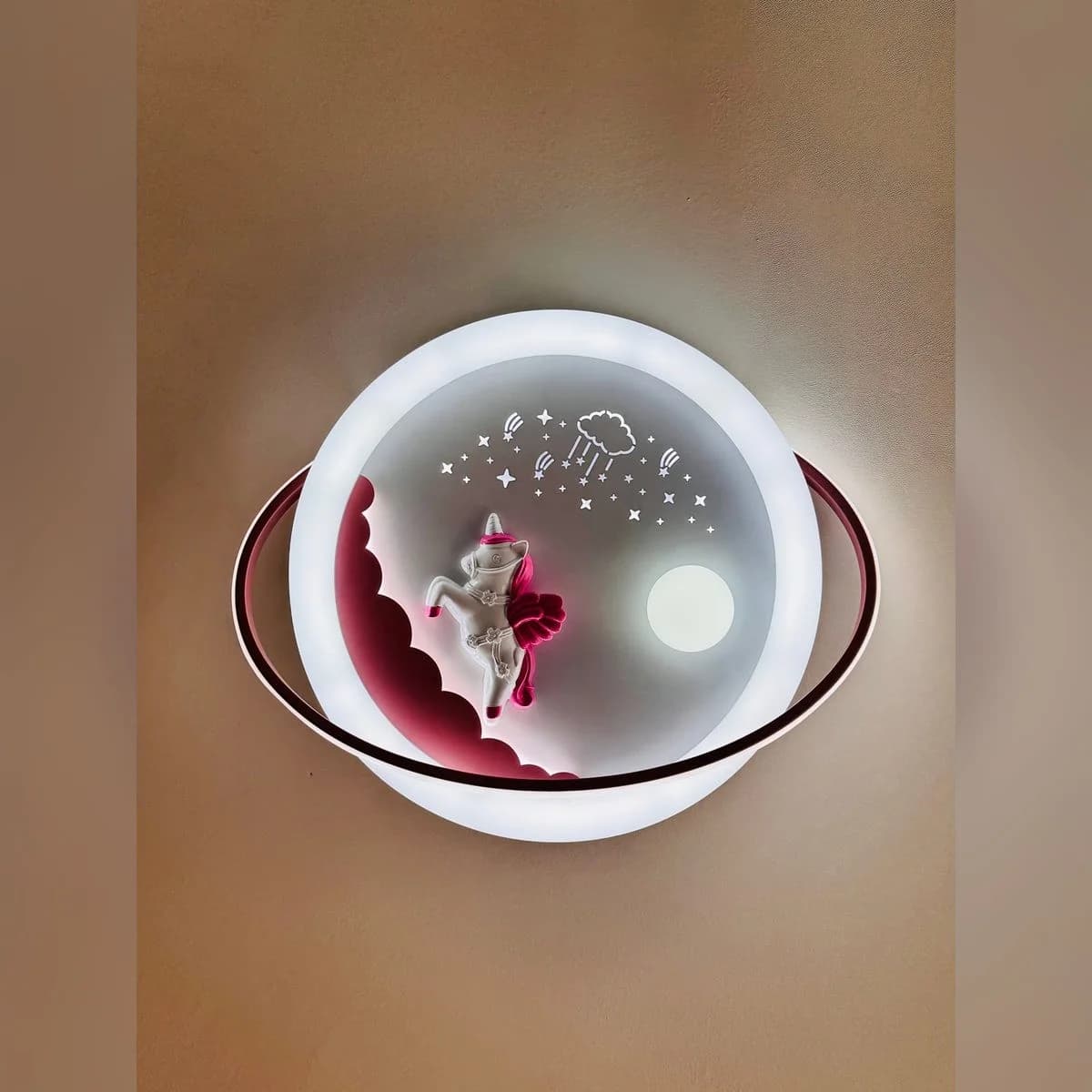 إضاءة سقف LED للأطفال بتصميم يونيكورن وردي 2