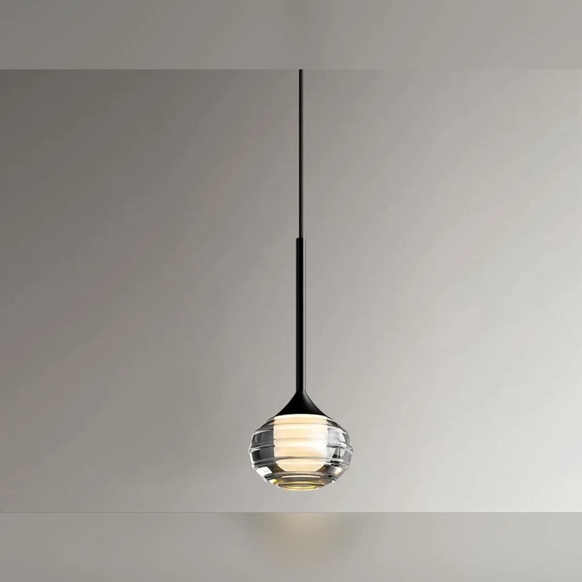 Single Black LED Pendant Light with Ribbed Glass 2