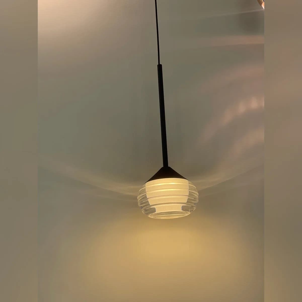 Single Black LED Pendant Light with Ribbed Glass 3