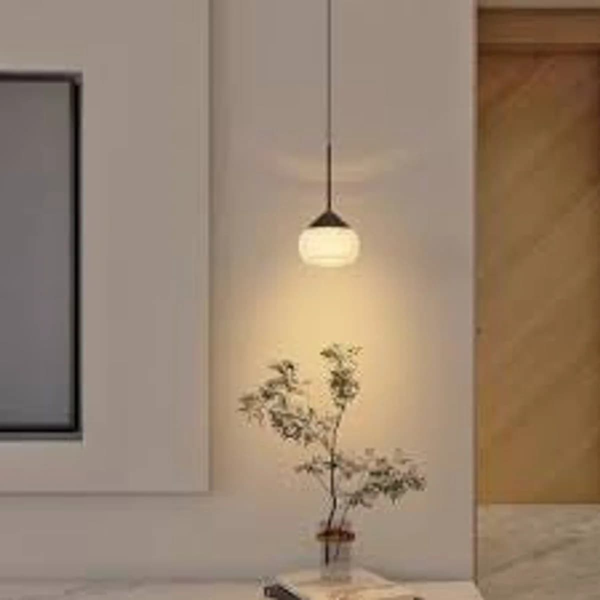 Single Black LED Pendant Light with Ribbed Glass 4