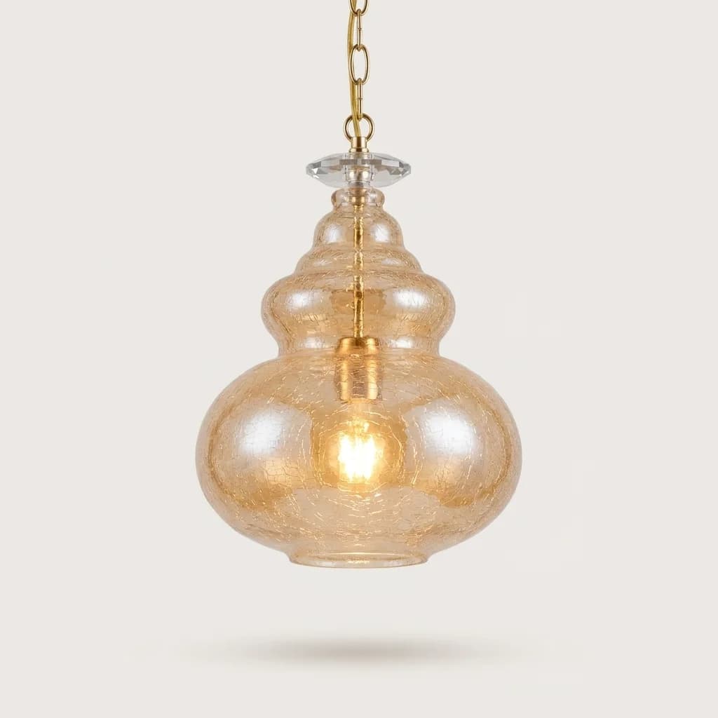 Single Amber Crackle Glass Pendant Light
