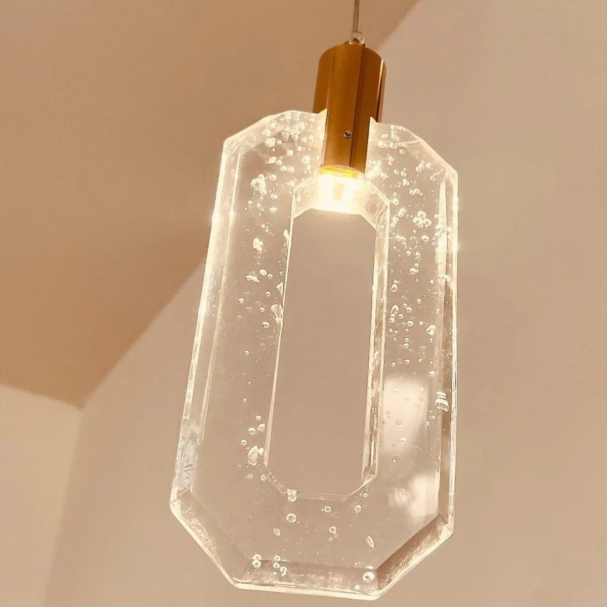 Single Gold LED Pendant with Rectangular Crystal Ring 2