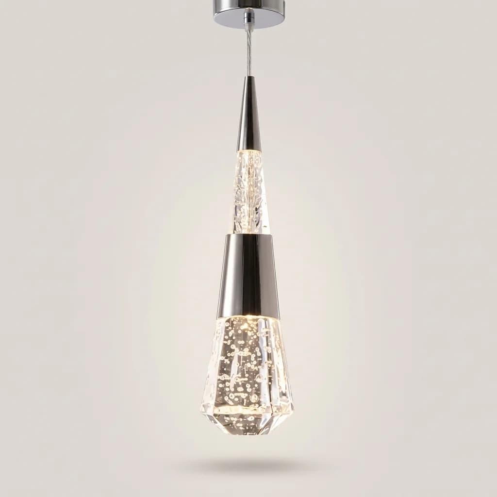 Conical LED Single Pendant Light with Bubble Crystal