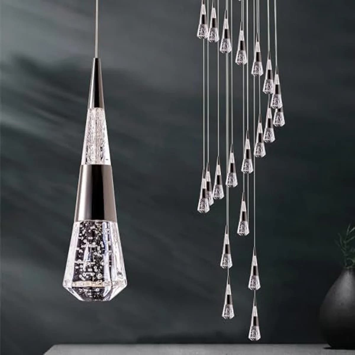Conical LED Single Pendant Light with Bubble Crystal 2