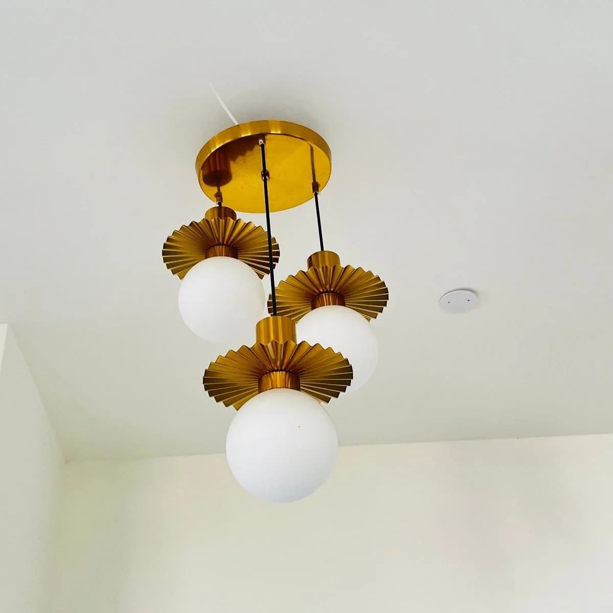 3-Light Gold Pendant Light with Opal Glass Globes 2