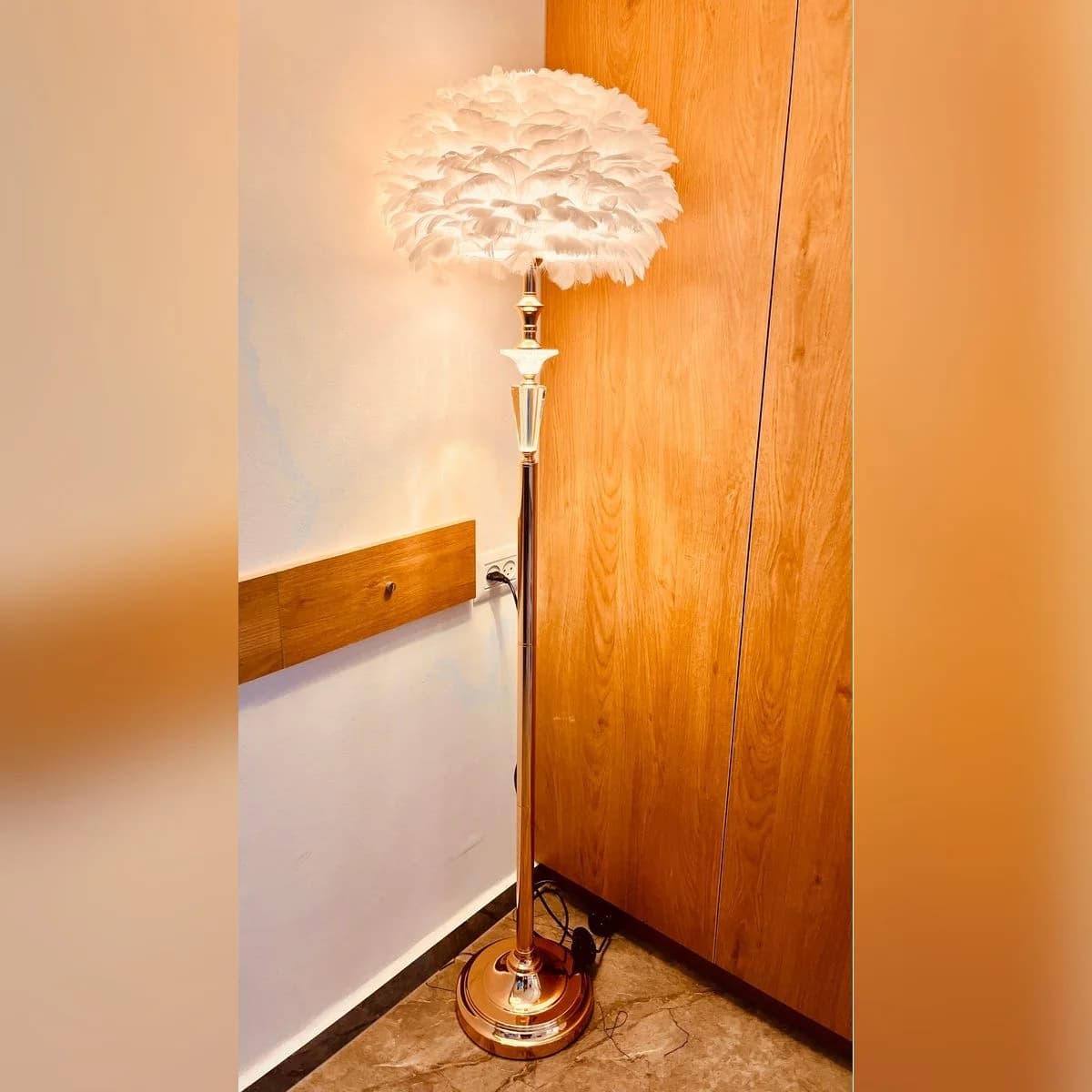 Floor Lamp with White Feather Shade 3