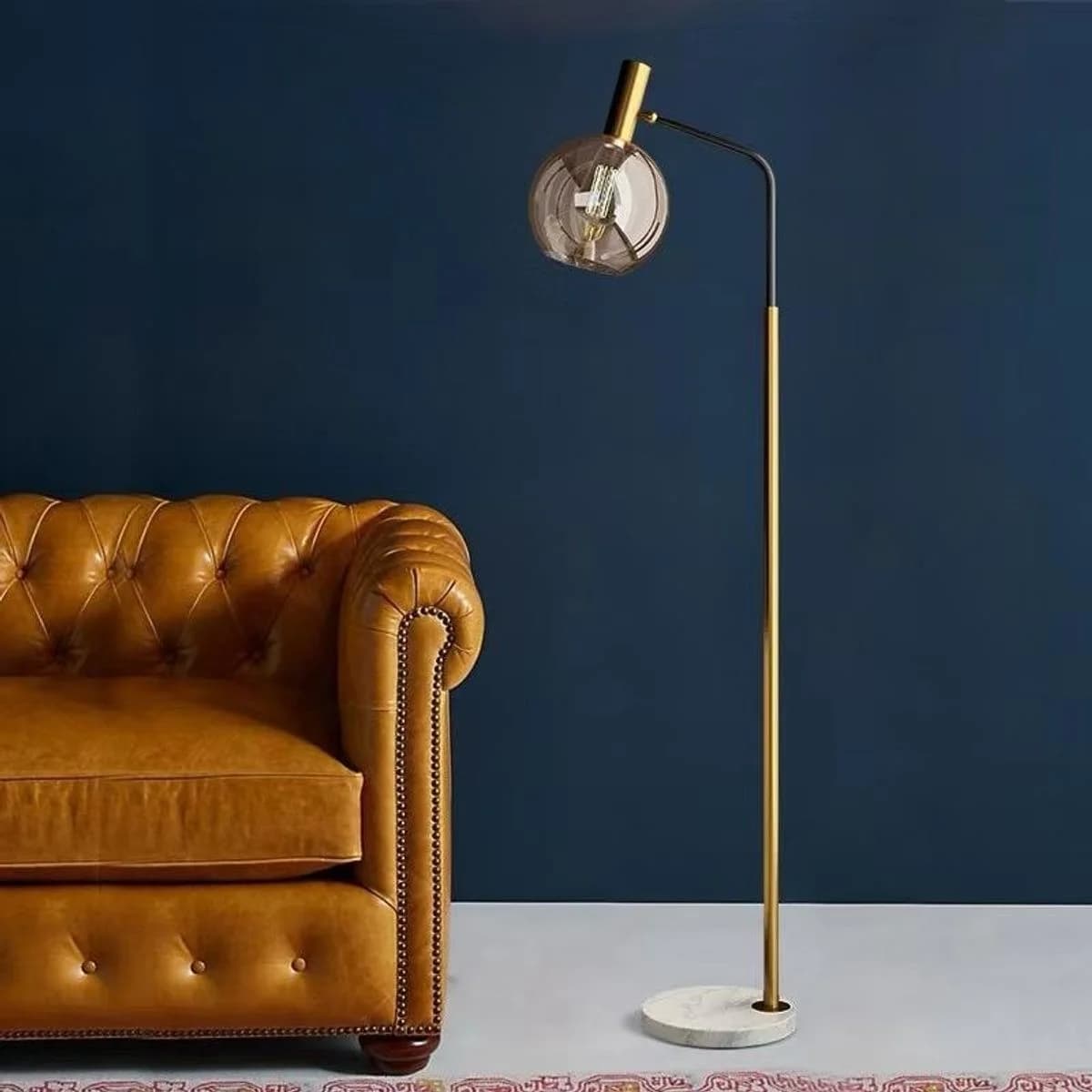 Gold and Black Floor Lamp with Amber Glass 2
