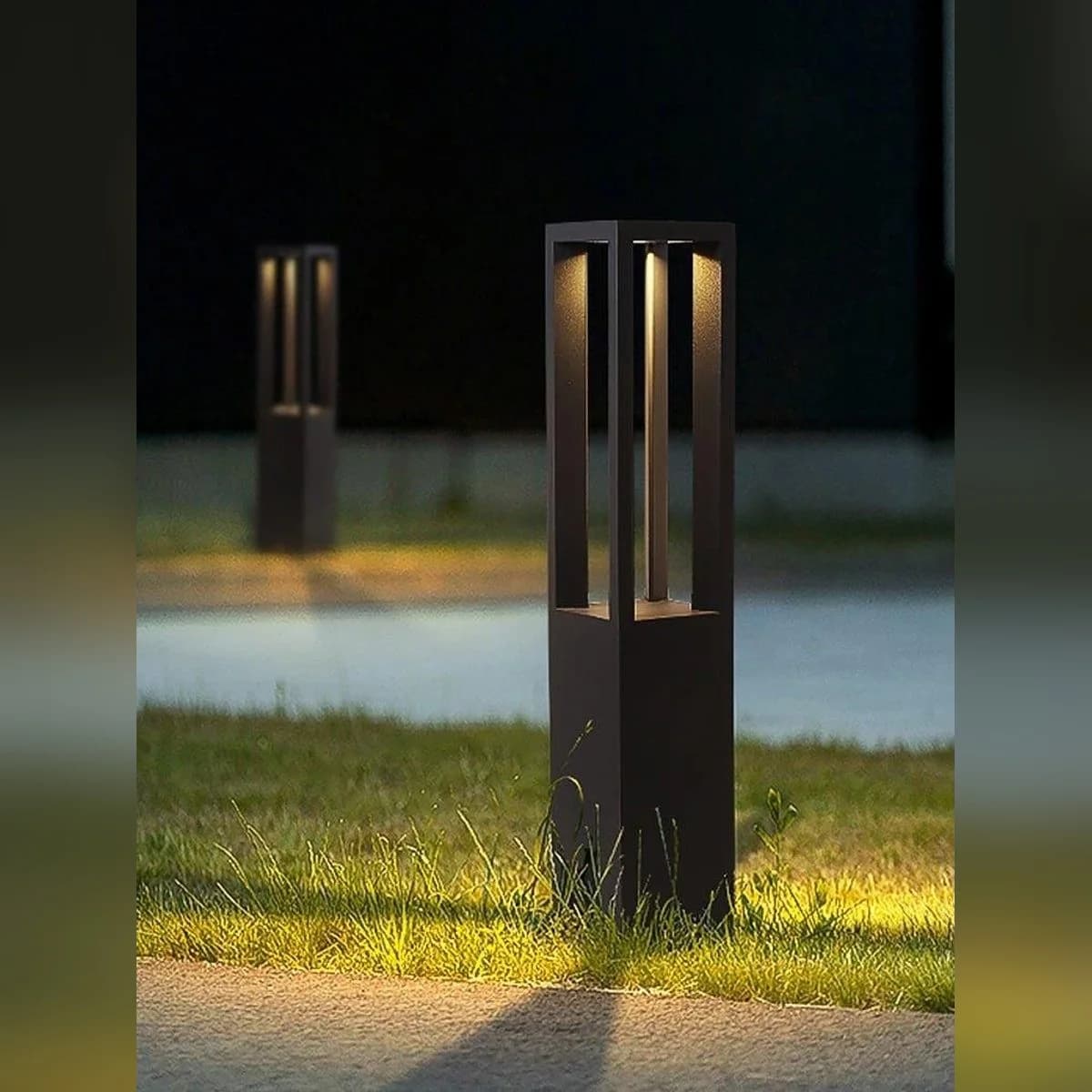 Modern Square Open-Frame Outdoor Bollard Light 2