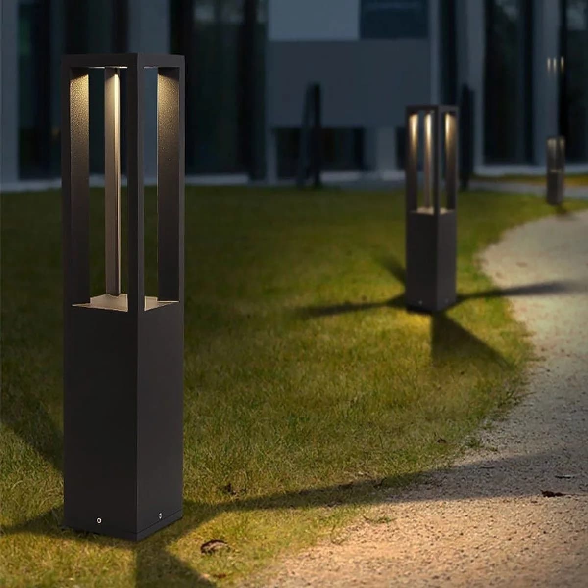 Modern Square Open-Frame Outdoor Bollard Light 3