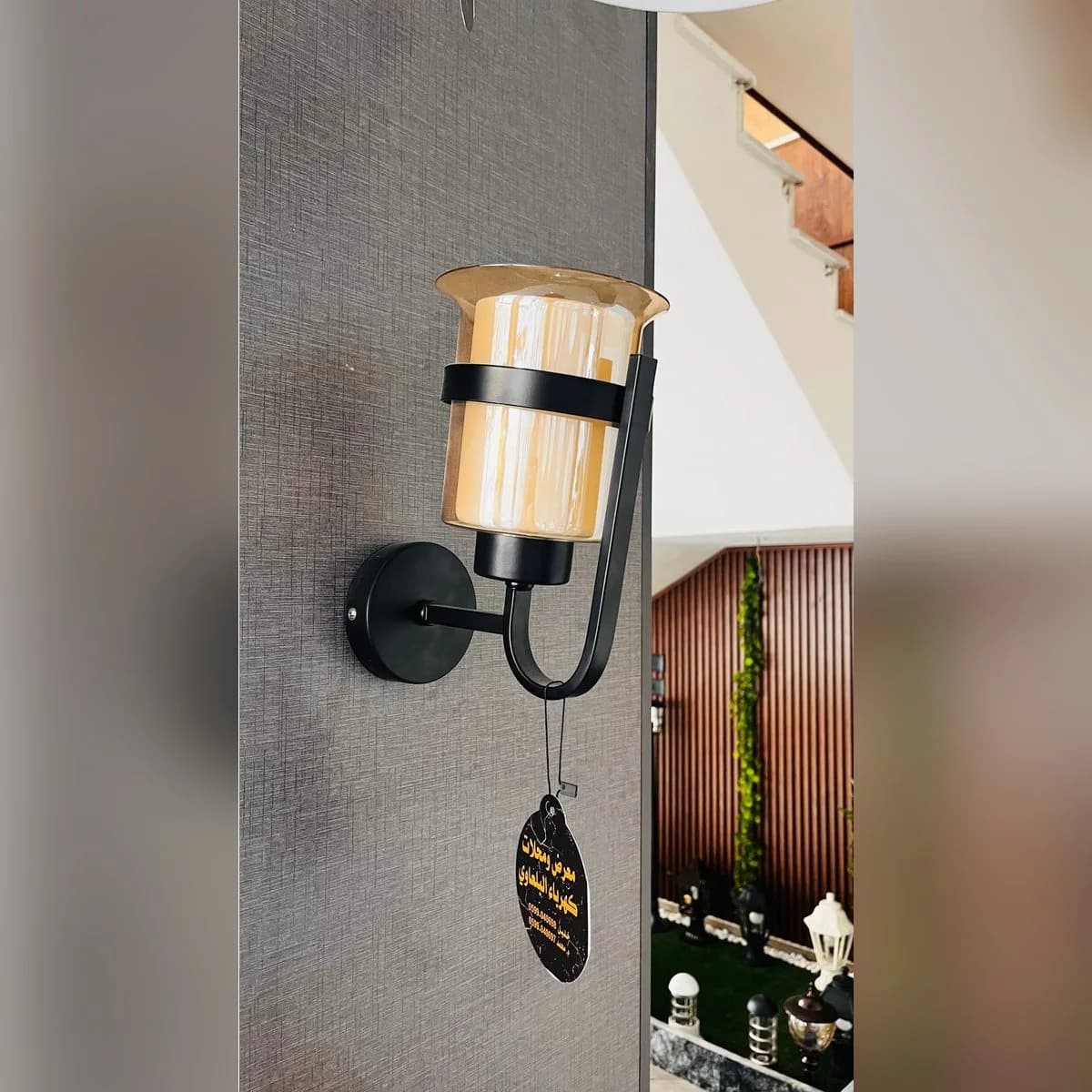Classic Black Wall Sconce with Amber Glass 2