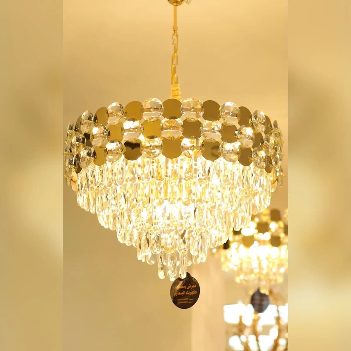 ثريا كريستال دائرية إطار ذهبي قطر 40 سم