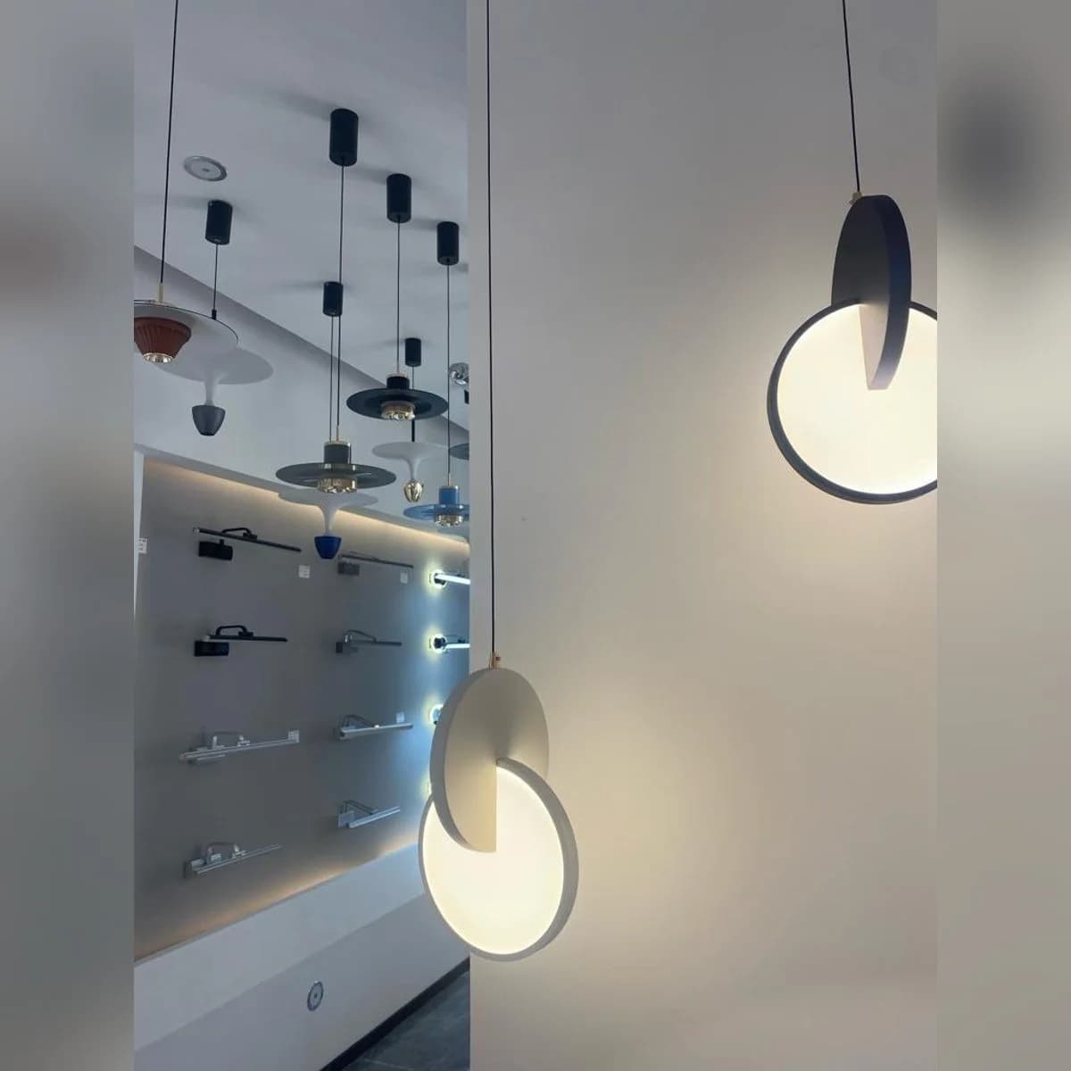 ثريا ليد مفردة بيضاء بتصميم أقراص متداخلة 5