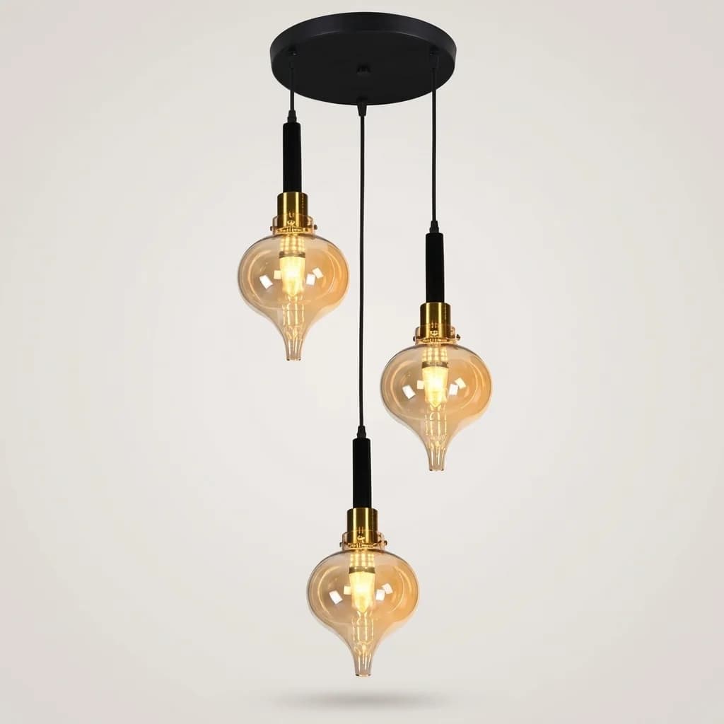 3-Light Pendant with Amber Glass Shades